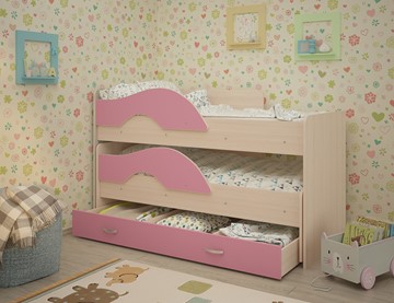 Детская двухъярусная кровать Радуга 1.6 с ящиком, корпус Млечный дуб, фасад Розовый в Орле