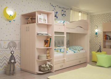 Детская кровать для девочки Мая на щитах со шкафом и ящиками, цвет Млечный дуб в Орле