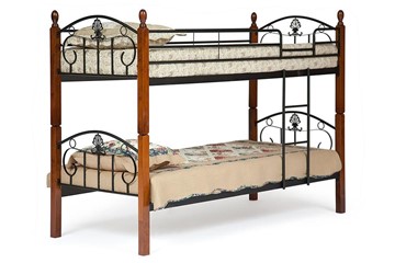 Детская кровать BOLERO двухярусная дерево гевея/металл, 90*200 см (bunk bed), красный дуб/черный в Орле