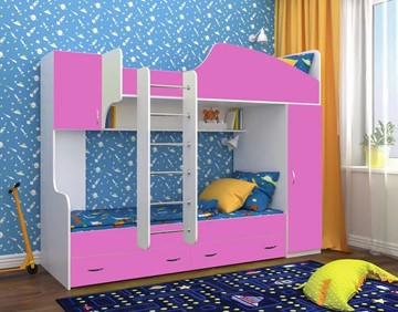 Детская кровать-шкаф Юниор-2, каркас Белое дерево, фасад Розовый в Орле