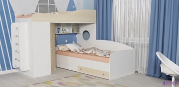 Детская кровать-шкаф Кадет-2 с металлической лестницей, корпус Белое дерево, фасад Дуб в Орле