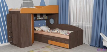 Детская кровать-шкаф Кадет-2 с металлической лестницей, корпус Бодего, фасад Оранжевый в Орле