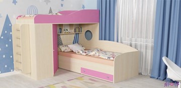 Детская кровать-шкаф Кадет-2 с металлической лестницей, корпус Дуб, фасад Розовый в Орле