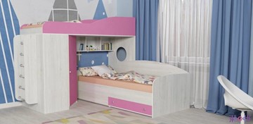 Детская кровать-шкаф Кадет-2 с металлической лестницей, корпус Винтерберг, фасад Розовый в Орле