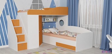 Детская кровать-шкаф Кадет-2 с универсальной лестницей, корпус Белое дерево, фасад Оранжевый в Орле