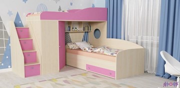 Детская кровать-шкаф Кадет-2 с универсальной лестницей, корпус Дуб, фасад Розовый в Орле