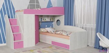 Детская кровать-шкаф Кадет-2 с универсальной лестницей, корпус Винтерберг, фасад Розовый в Орле