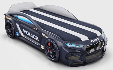 Кровать-машина детская Romeo-М Police + подсветка фар, ящик, матрас, Черный в Орле
