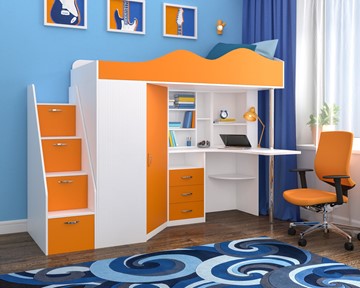Детская кровать-шкаф Пионер-1, каркас Белое дерево, фасад Оранжевый в Орле