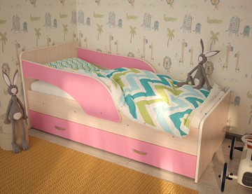Детская кровать с бортиками Максимка, корпус Млечный дуб, фасад Розовый в Орле