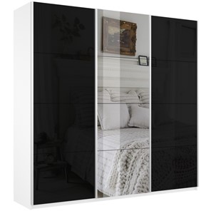 Шкаф 3-створчатый Широкий Прайм (2 Стекла Черных / Зеркало) 2400x570x2300, Белый Снег в Орле