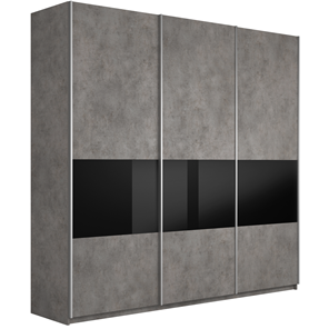 Шкаф 3-дверный Широкий Прайм (ДСП / Черное стекло) 2400x570x2300, Бетон в Орле