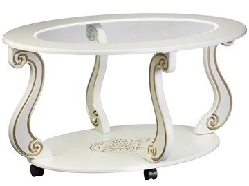 Стеклянный столик в гостиную Овация-С, на колесах, слоновая кость-золото в Орле