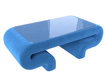 Стеклянный журнальный столик Волна, голубой (велюр) в Орле