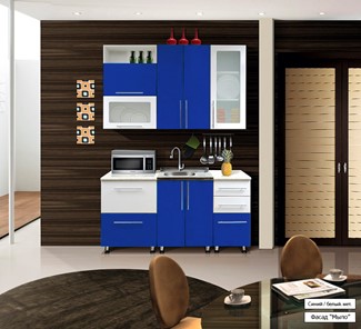 Небольшая кухня Мыло 224 1600х918, цвет Синий/Белый металлик в Орле