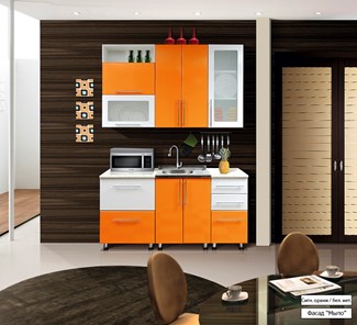 Кухня маленькая Мыло 224 1600х918, цвет Оранжевый/Белый металлик в Орле