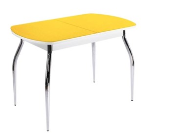 Кухонный стол ПГ-04 СТ2, белое/желтое стекло/35 хром гнутые металл в Орле