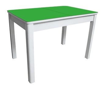 Кухонный стол раскладной Айсберг-02 СТ2, белое ЛДСП/стекло зеленое/прямые массив белый в Орле