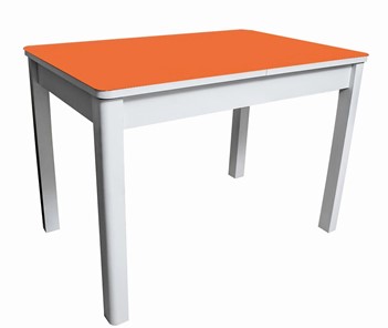 Раздвижной стол Айсберг-01 СТ2, белое ЛДСП/стекло оранжевое/прямые массив белый в Орле