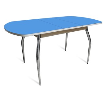 Кухонный стол раскладной ПГ-07 СТ2, дуб молочный/синие стекло/35 хром гнутые металл в Орле