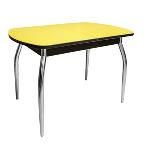 Обеденный раздвижной стол ПГ-01 СТ2, венге/желтое стекло/35 хром гнутые металл в Орле