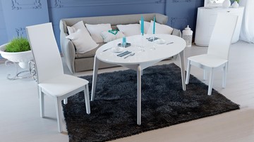 Кухонный овальный стол Марсель (СМ(Б)-102.01.12(1)), цвет  Белый/Стекло белое глянец в Орле