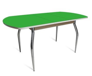 Кухонный раскладной стол ПГ-07 СТ2, дуб молочный/зеленое стекло/35 хром гнутые металл в Орле