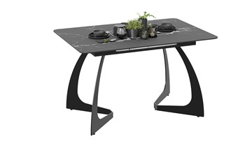 Кухонный раздвижной стол Конкорд Тип 2 (Черный муар/Стекло матовое черный мрамор) в Орле
