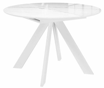 Стол раскладной раздвижной DikLine SFC110 d1100 стекло Оптивайт Белый мрамор/подстолье белое/опоры белые в Орле