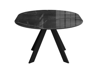 Стеклянный обеденный стол раздвижной DikLine SFC110 d1100 стекло Оптивайт Черный мрамор/подстолье черное/опоры черные в Орле