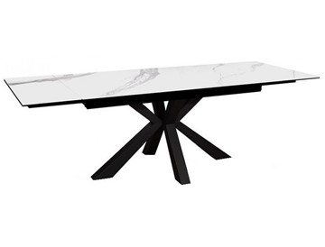 Керамический кухонный стол раздвижной DikLine SFE140 Керамика Белый мрамор/подстолье черное/опоры черные (2 уп.) в Орле