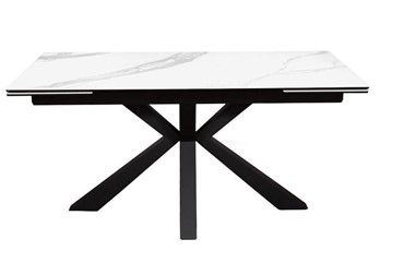 Керамический стол раздвижной DikLine SFE160 Керамика Белый мрамор/подстолье черное/опоры черные (2 уп.) в Орле