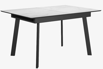 Стеклянный обеденный стол раздвижной DikLine SFA125 Стекло Белый мрамор САТИН/подстолье черное/опоры черные в Орле