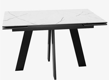 Стеклянный обеденный стол раздвижной DikLine SFM120 Стекло Белый мрамор САТИН/подстолье черное/опоры черные в Орле