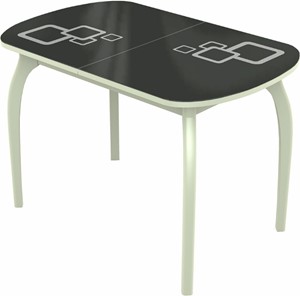 Кухонный раздвижной стол Ривьера мини дерево №1, Рисунок квадро (стекло черное/белый/белый) в Орле