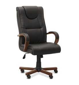 Кресло в офис Империя, натуральная кожа с компаньоном / черная/дерево - орех в Орле