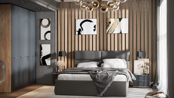 Модульная спальня Глосс №1 (Яблоня Беллуно/Cтекло Графит матовый) в Орле