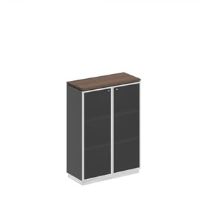 Шкаф для документов средний со стеклянными дверьми в рамке Bravo, дуб гладстоун/антрацит премиум (90х40х124,6) в Орле