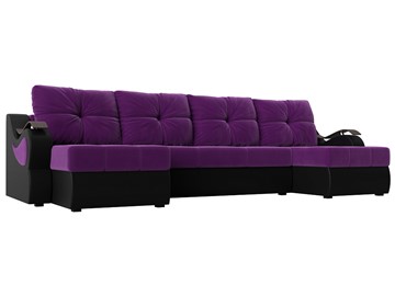 П-образный диван Меркурий П, Фиолетовый/черный (вельвет/экокожа) в Орле