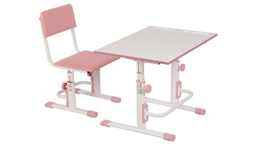 Комплект детской мебели POLINI Kids Растущая парта-трансформер М1 и стул регулируемый L Белый-розовый в Орле