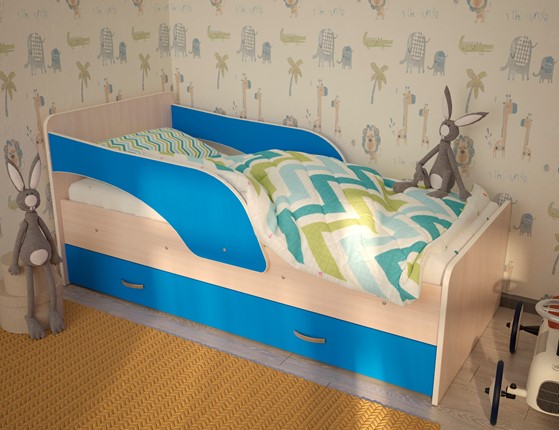 Кровать с ящиками Максимка, корпус Млечный дуб, фасад Синий в Орле - изображение