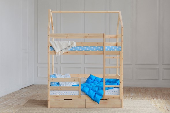 Детская 2-этажная кровать Домик с ящиками, без покраски в Орле - изображение