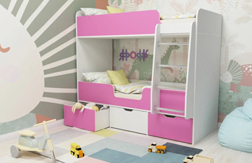 Детская 2-этажная кровать Малыш двойняшка 70х160, корпус Белое дерево, фасад Розовый в Орле