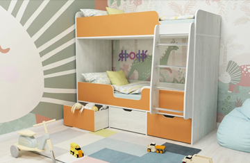 Детская двухъярусная кровать Малыш двойняшка 70х160, корпус Винтерберг, фасад Оранжевый в Орле