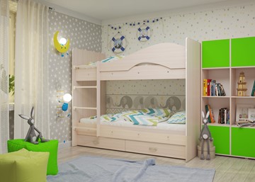 Детская 2-х ярусная кровать Мая на щитах со шкафом и ящиками, цвет Млечный дуб в Орле - предосмотр 1