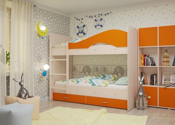 Детская двухъярусная кровать Мая с 2 ящиками на щитах, корпус Млечный дуб, фасад Оранжевый в Орле - предосмотр 3