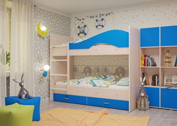 Двухэтажная кровать Мая с 2 ящиками на щитах, корпус Млечный дуб, фасад Синий в Орле - предосмотр 3