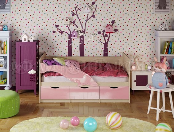 Детская кровать Дельфин-1, Розовый глянец 80х160 в Орле - изображение