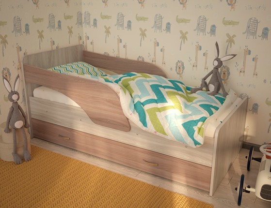 Кровать с бортиками Максимка, корпус Шимо светлый, фасад Шимо темный в Орле - изображение