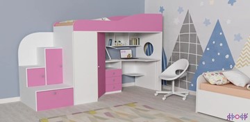 Детская кровать-чердак Кадет-1, корпус Белое дерево, фасад Розовый в Орле